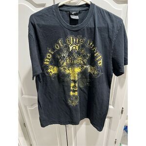 Not of This World T-Shirt Men's Large Black England Yellow Cross Shirt Vintage